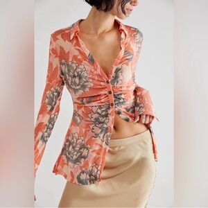 NWT Free People Lucky Shirtee Top in Peach Bloom size large
